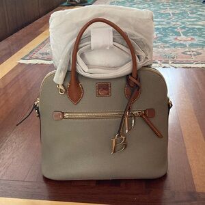 NWT Dooney & Bourke Taupe Leather Handbag with Brown Leather and Brass Accents